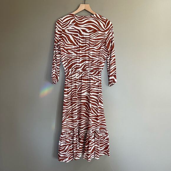 Veronica Beard Mallory Dress Rust Zebra Print Size XS Brown White Tassels Flowy‎ - Picture 12 of 16